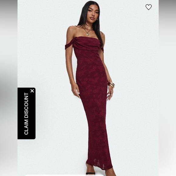 BWOT PRINCESS POLLY Azura Off The Shoulder Maxi Dress Burgundy Size 6 - Picture 3 of 15